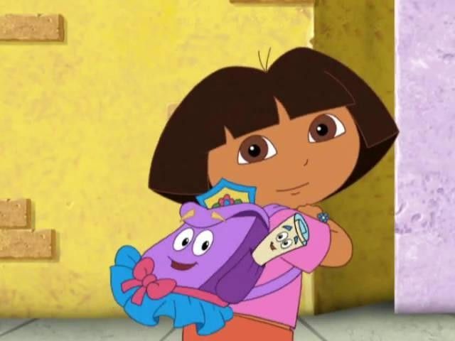 Dora çantasını gösteriyor