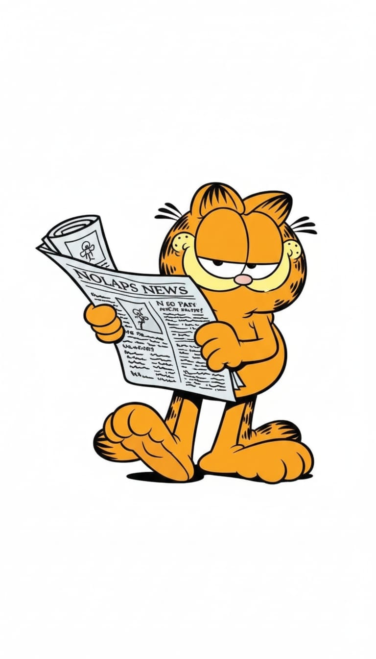 garfieldın elinde gazete var